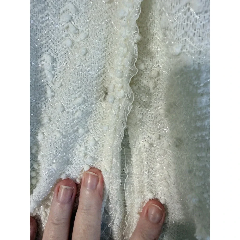 Annette Child's Coat Size 6X White Sparkles Button Up Lace Cuffs